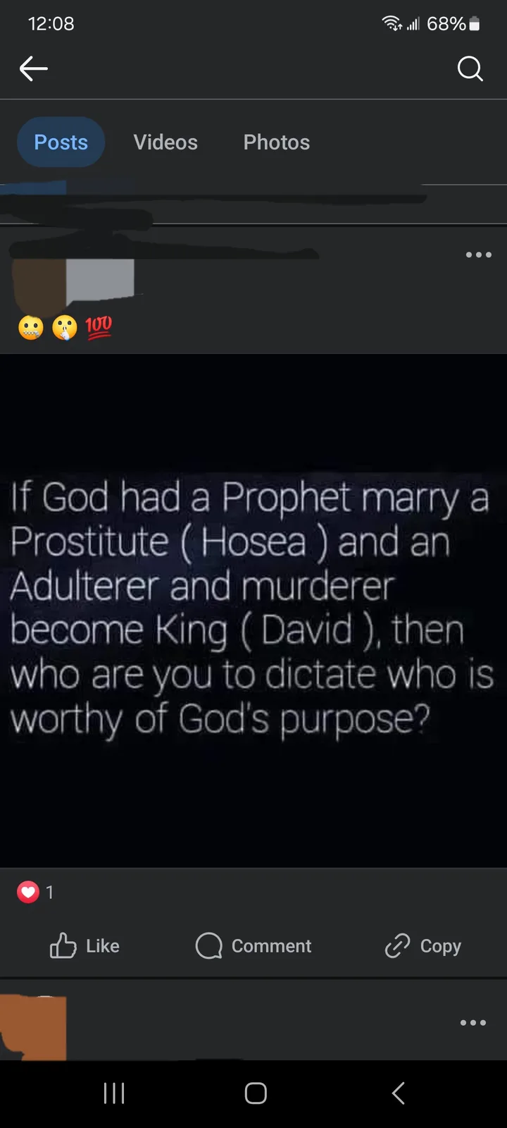 A screenshot of a social media post displaying white text on a dark background that reads: 'If God had a Prophet marry a…