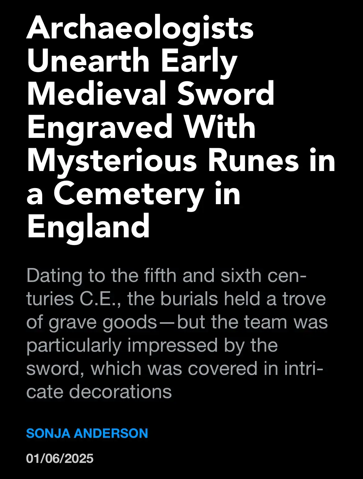 The image displays a black background with white and blue text mimicking a news article headline. The headline reads…