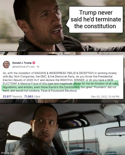 The image is a three-panel meme featuring Dwayne 'The Rock' Johnson. The top panel shows him looking concerned with a speech…