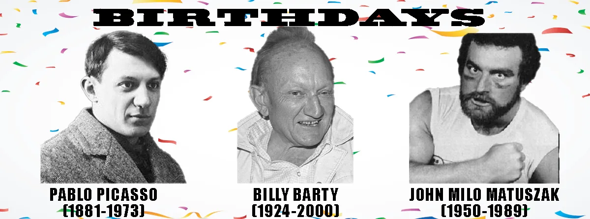 A birthday meme featuring three black-and-white portraits against a confetti background. The top text reads 'BIRTHDAYS'…