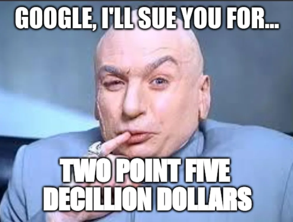 A bald man in a grey suit with a finger to his lips, looking smug and calculating, overlaid with bold white text reading…
