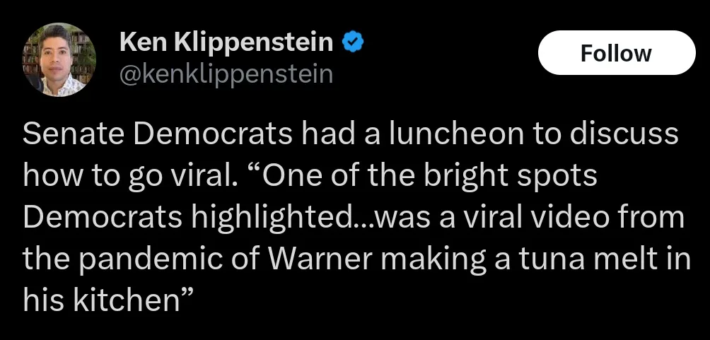 A screenshot of a tweet by verified user Ken Klippenstein showing a black background with white text. The tweet reads…