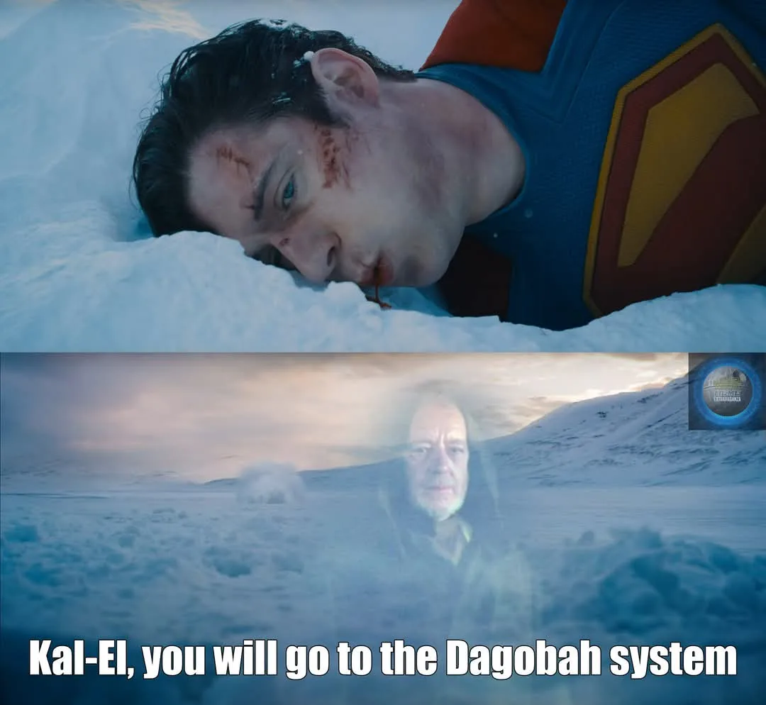 The top panel shows Superman, injured and lying in snow, with visible cuts and blood on his face. The bottom panel features…