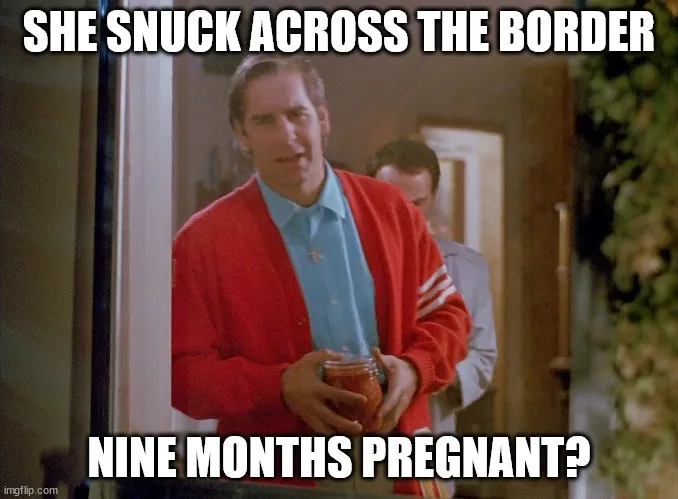 A man in a red cardigan and light blue shirt holds a jar while looking shocked, with text overlaid that reads 'SHE SNUCK…