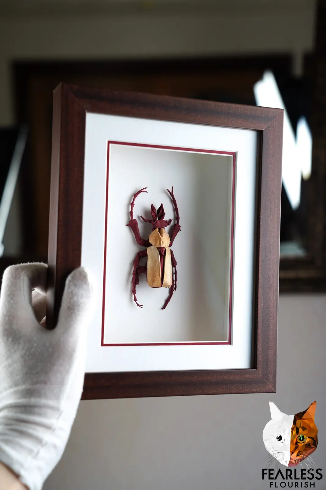 Check Out My Origami Dicronocephalus Wallichii Insect Made from a Single Sheet of Paper, Professionally Framed!