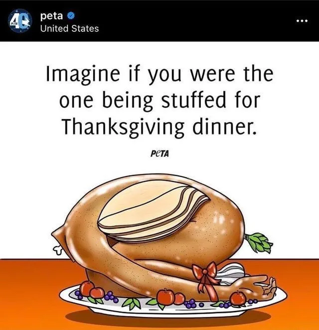A cartoon illustration shows a roasted turkey on a platter, with its cavity visibly stuffed with layers of bread or…