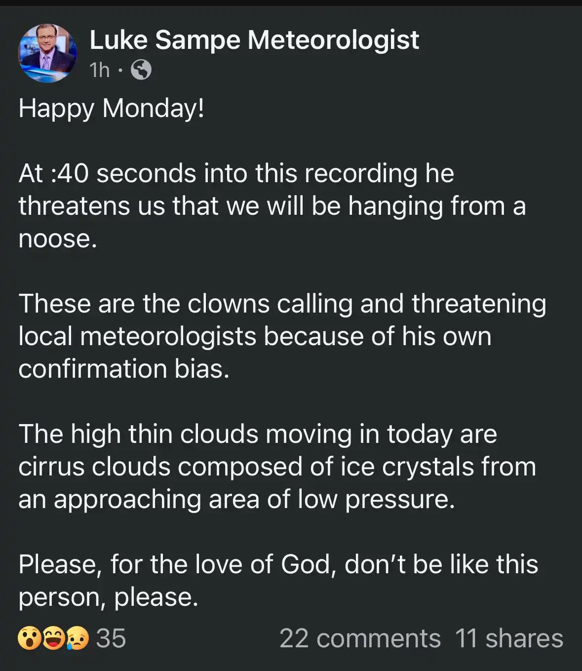 Can you believe someone received death threats over a cloud?