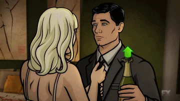 A six-panel comic strip shows a man in a suit holding a champagne bottle while standing next to a blonde woman. In the first…