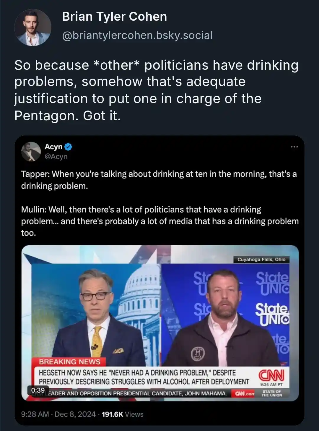 A screenshot of a CNN news segment featuring two men in a debate, overlaid with text from a Twitter thread. The text…