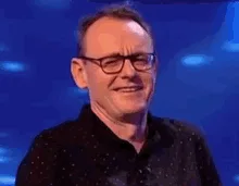 A six-panel image sequence shows a man with glasses and a black shirt against a blue background, transitioning from a calm…