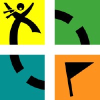 The image displays four colored squares arranged in a 2x2 grid. Each square contains a black silhouette icon: top-left shows…