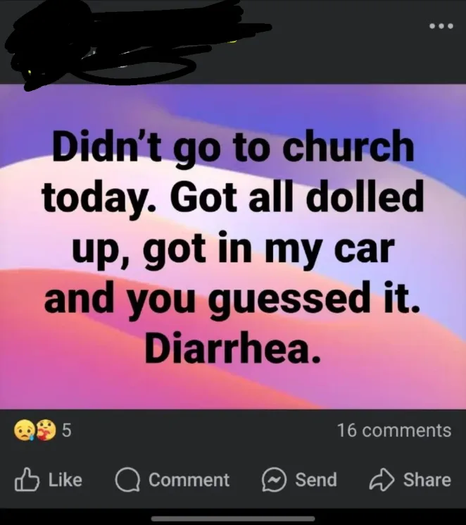 A screenshot of a social media post with a colorful abstract background, featuring bold black text that reads 'Didn't go to…