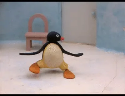 A six-panel image shows the claymation penguin Pingu walking toward the viewer, then turning around to face away. The top…