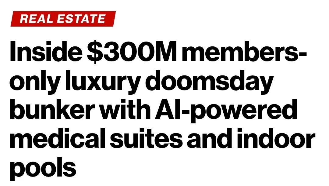 The image displays a newspaper-style headline under a red 'REAL ESTATE' banner. The headline reads 'Inside $300M…