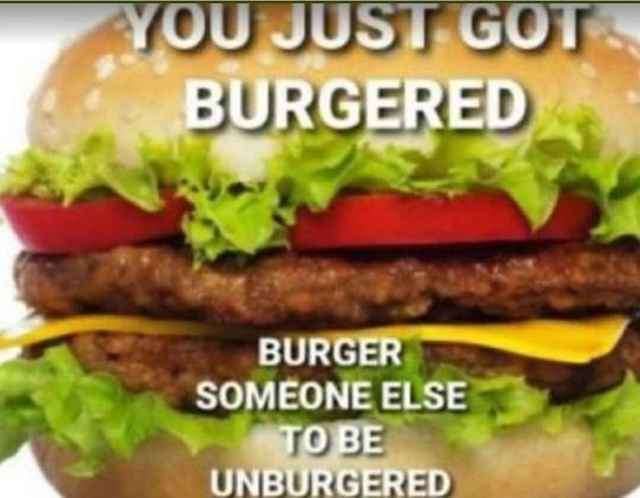 A close-up image of a double cheeseburger with lettuce, tomato, and beef patties. White bold text overlaid at the top reads…