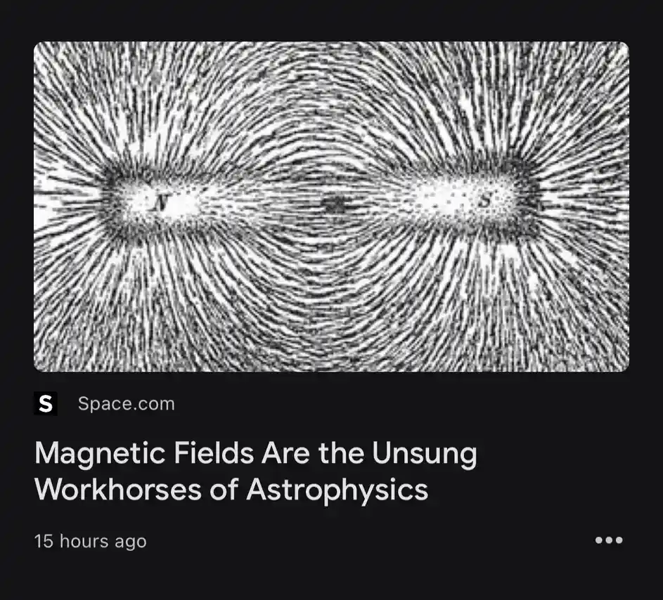 A black-and-white image shows a scientific visualization of magnetic field lines emanating from two labeled poles, 'N' and…