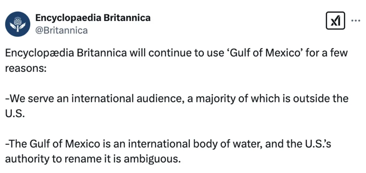 A screenshot of a tweet from the official Encyclopaedia Britannica Twitter account (@Britannica) explaining why they will…