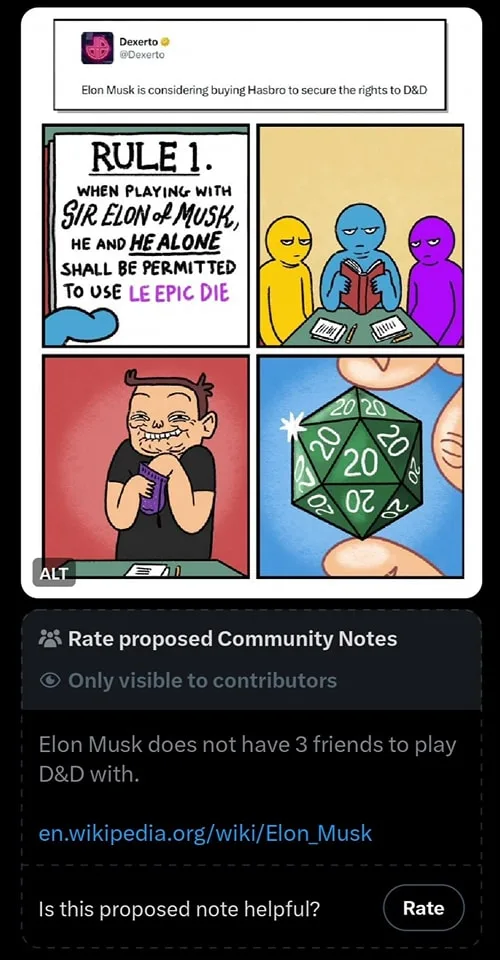 A four-panel comic strip shows a rulebook stating 'Rule 1: When playing with Sir Elon of Musk, he and he alone shall be…