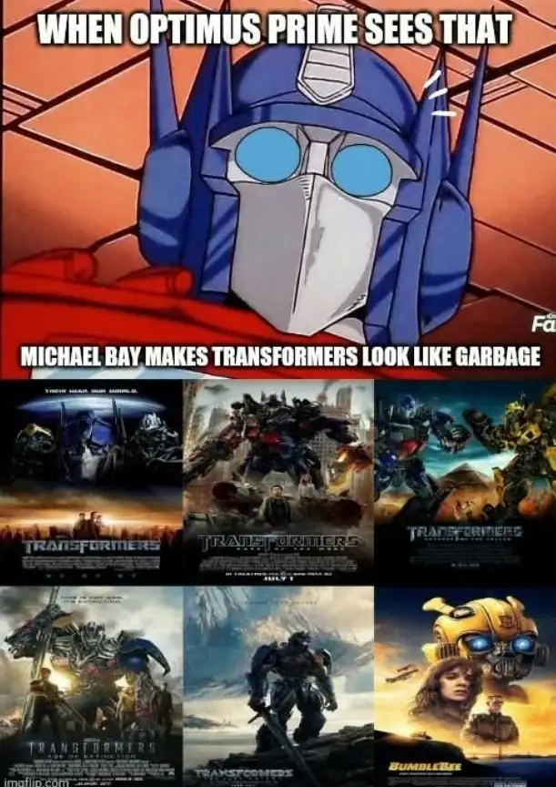 The image shows Optimus Prime with a shocked expression, overlaid with text reading 'WHEN OPTIMUS PRIME SEES THAT' and…