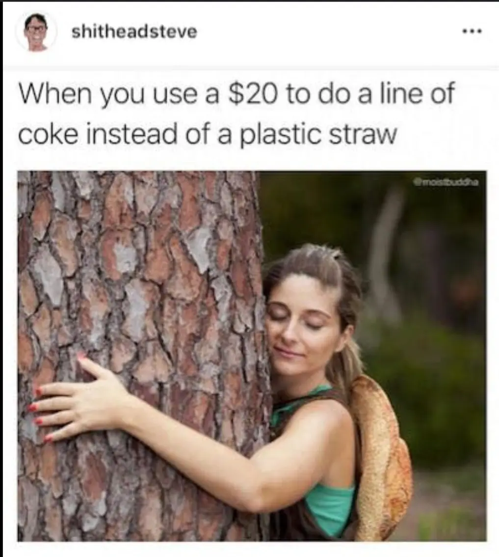 A woman with her eyes closed and a serene smile hugs a large tree trunk, her hand resting on the bark. The overlaid text…