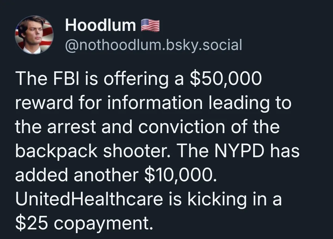 A screenshot of a social media post by 'Hoodlum' with an American flag emoji, featuring white text on a dark background. The…