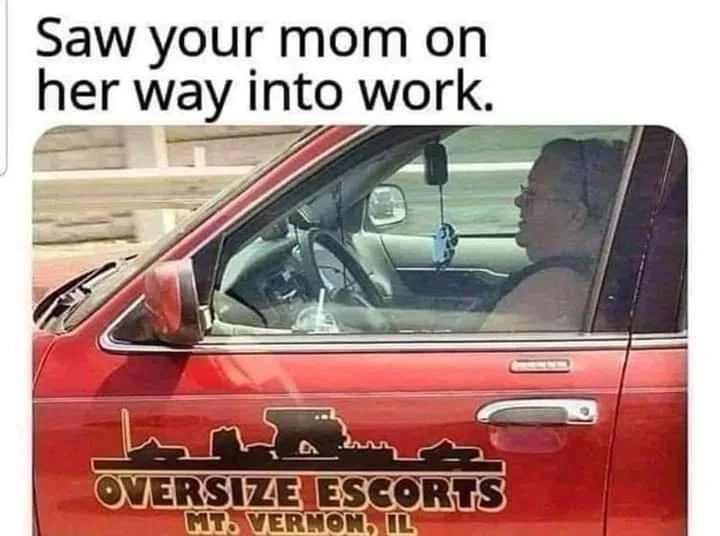 A red truck with 'OVERSIZE ESCORTS MT. VERNON, IL' written on the side is shown, with a woman driving. The overlaid text…