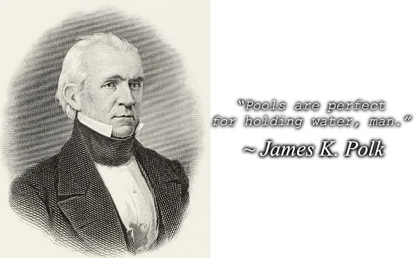A vintage engraved portrait of James K. Polk, the 11th U.S. president, is shown on the left. On the right, overlaid text…