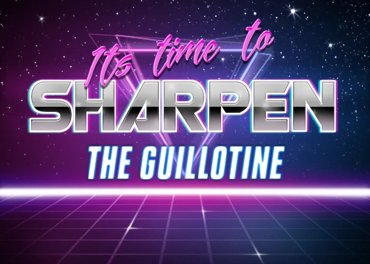A retro-futuristic image with a purple and blue grid floor, starry sky, and glowing neon text. The text reads 'It's time to…