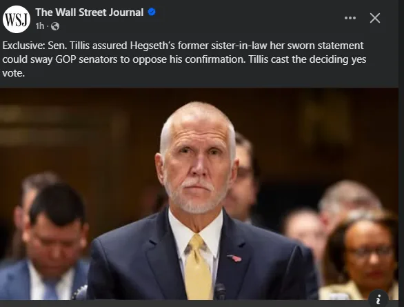 A screenshot of a Wall Street Journal social media post featuring a photo of Senator Richard Burr, who appears serious and…