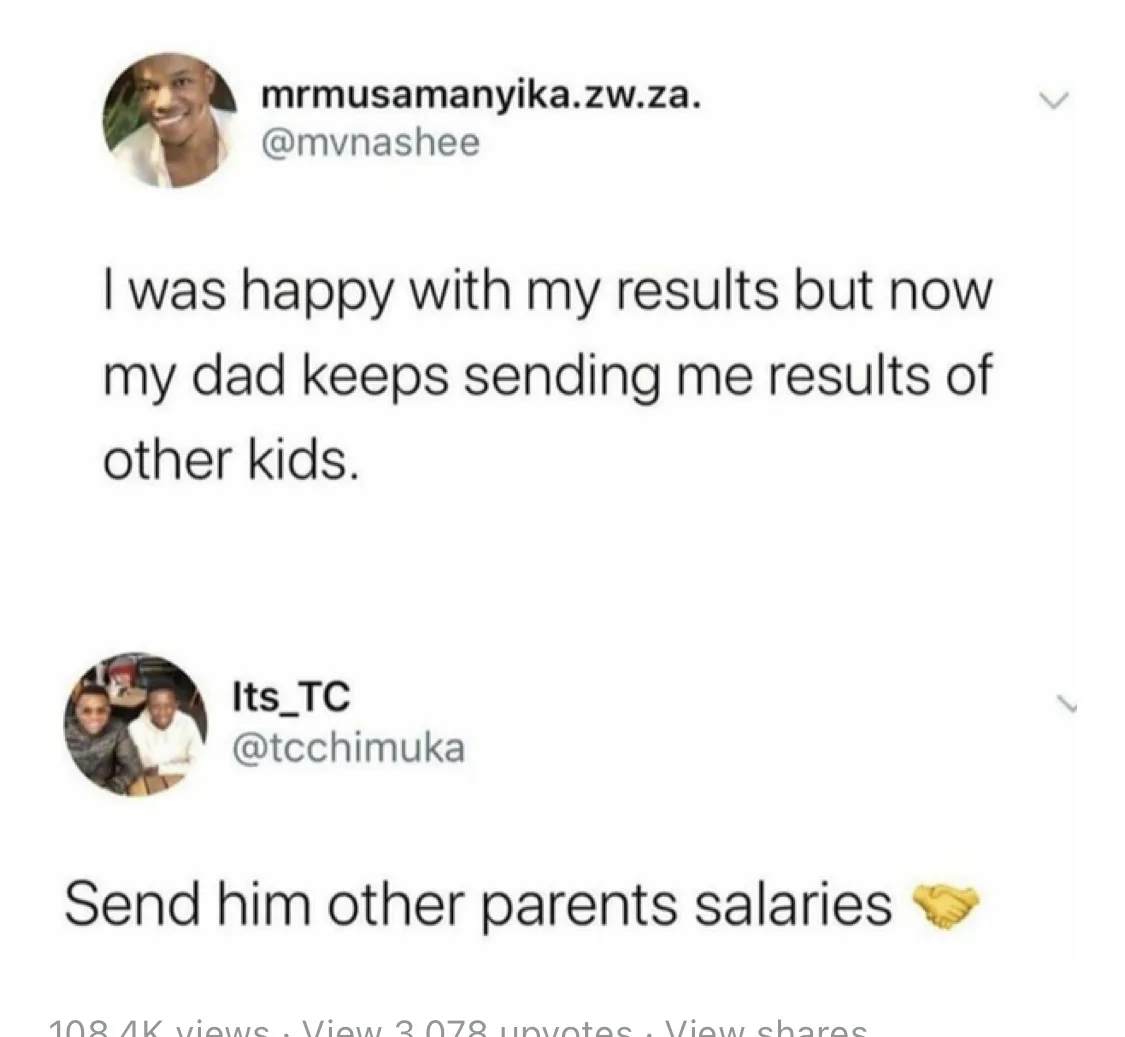 A screenshot of two Twitter replies. The first user, @mvnashee, says they were happy with their results but now their dad…