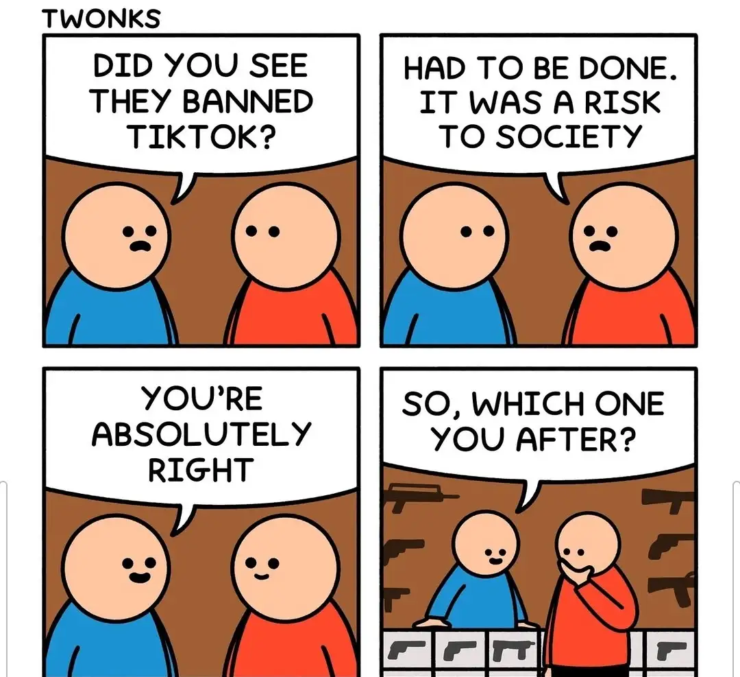 A four-panel comic strip titled 'TWONKS' shows two bald, featureless cartoon characters in a conversation. In the first…