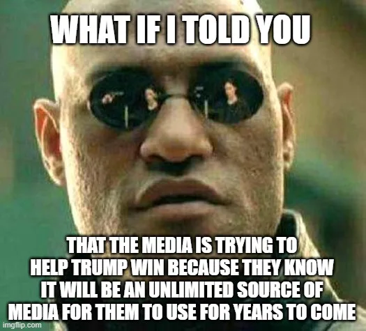 The image shows a close-up of Morpheus from 'The Matrix' wearing his iconic dark sunglasses, looking directly at the viewer…