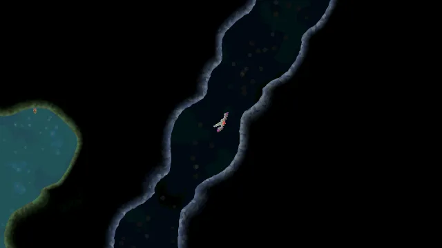 A pixelated game map shows a small orange character moving slowly across dark, winding paths. The character appears to be…