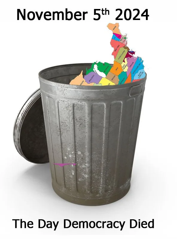 A metal trash can with its lid open, containing a colorful map of the United Kingdom with labeled regions like Scotland…