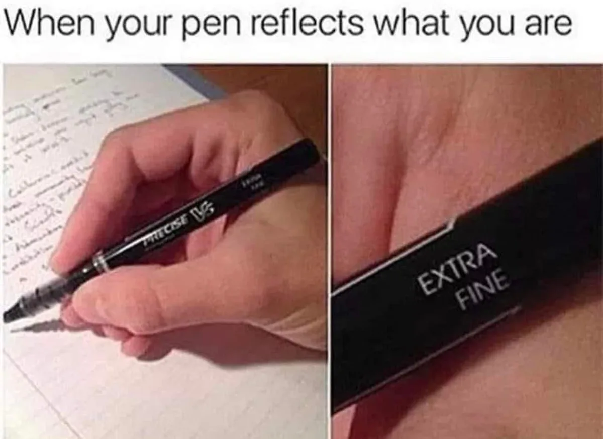 A split image shows a hand holding a black pen labeled 'PRECISE' over a notebook with handwriting, juxtaposed with a…