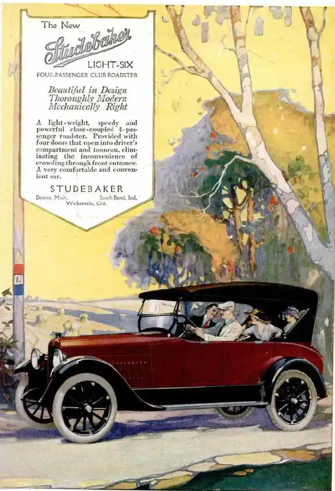 Vintage Charm: The 1918 Studebaker Light-Six Color Advertisement
