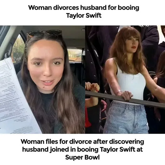 The image is a split-screen meme. On the left, a woman with long brown hair and sunglasses on her head sits in a car…
