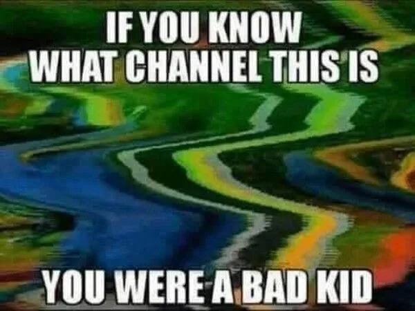 The image displays a distorted, wavy, psychedelic pattern of swirling green, blue, yellow, and orange colors, resembling a…