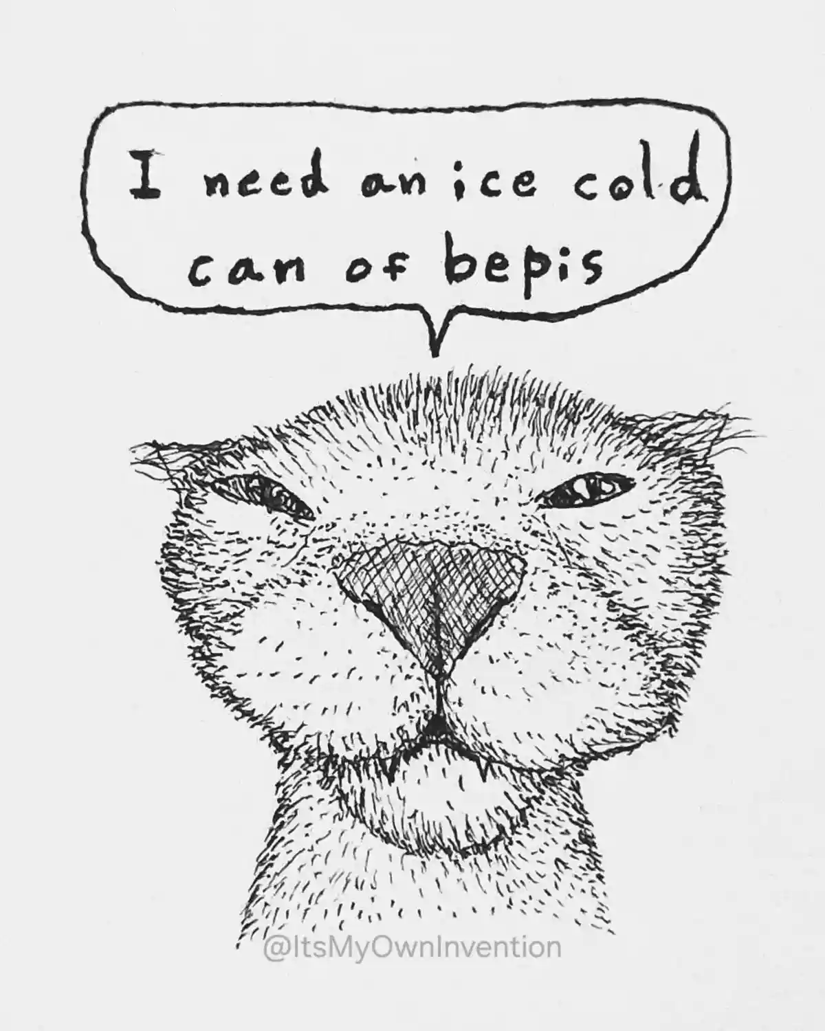A black-and-white sketch shows the head of a furry animal, resembling a groundhog or similar rodent, with a speech bubble…