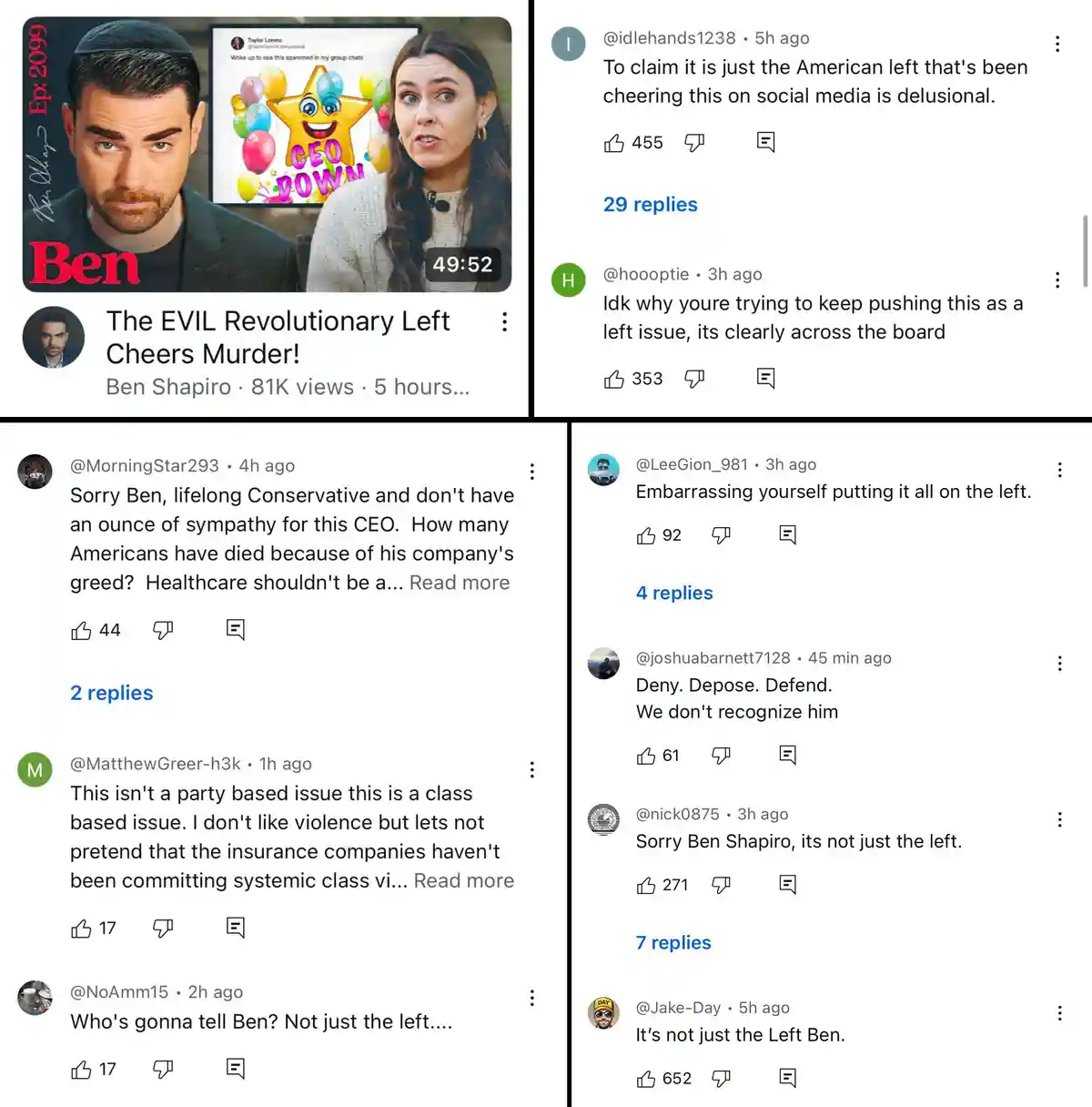 A screenshot of a YouTube video thumbnail featuring Ben Shapiro and a woman, with the title 'The EVIL Revolutionary Left…