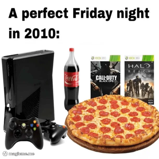 An image displays a black Xbox 360 console with controller, a bottle of Coca-Cola, two Xbox 360 game cases for 'Call of…