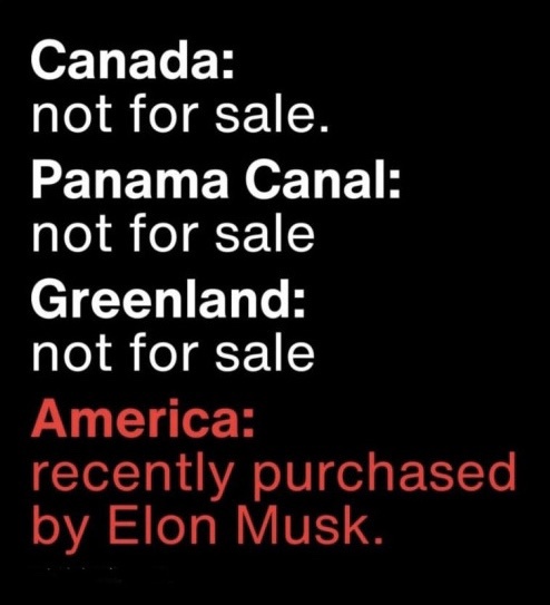 A black background with white text listing several countries and territories as 'not for sale', with 'America' highlighted…