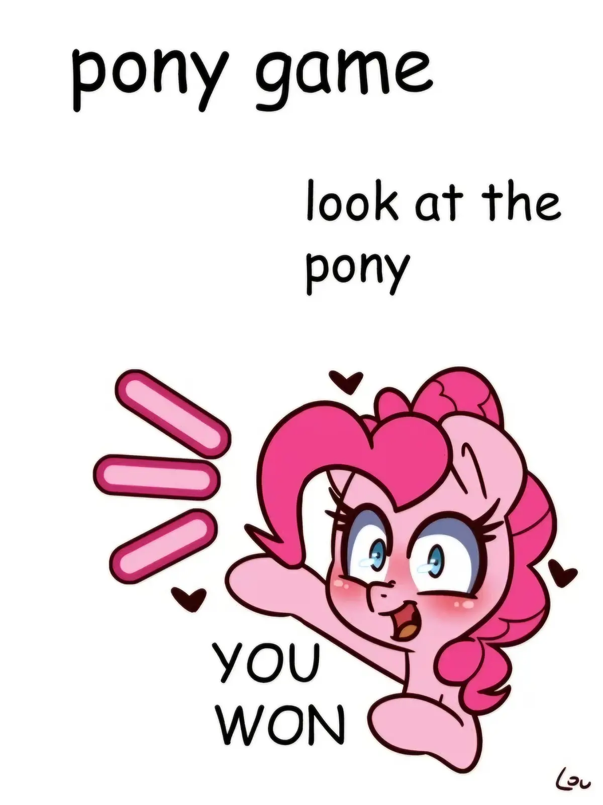 A cartoon pink pony with heart-shaped hair and a cheerful expression waves at the viewer. Text above reads 'pony game' and…