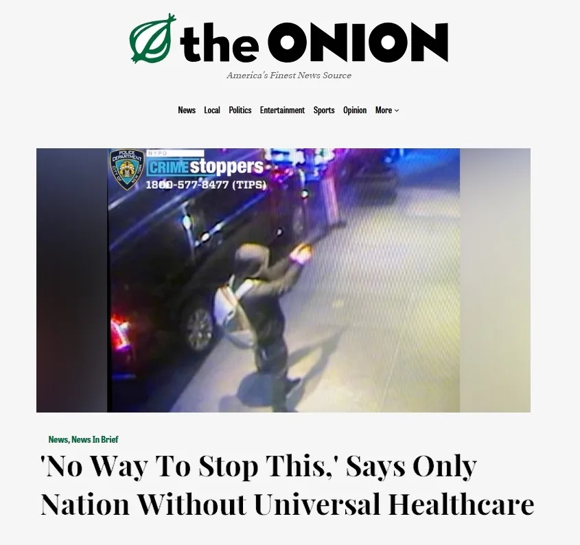 A screenshot of The Onion's satirical news website shows a grainy security camera image of a person in a hoodie holding a…