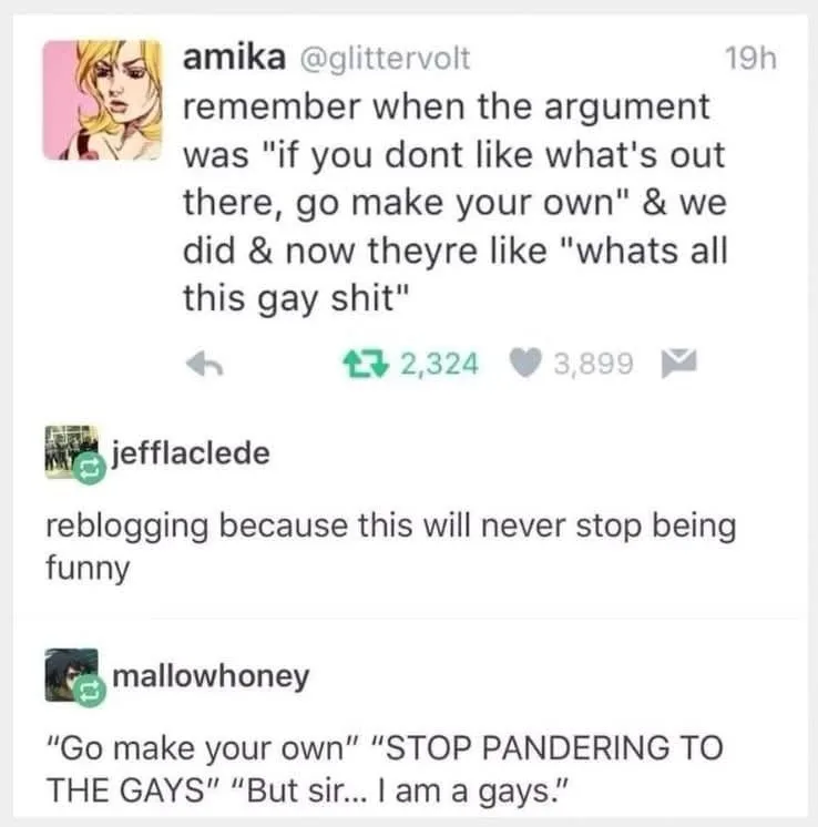 A screenshot of a Twitter thread showing a tweet by user amika @glittervolt that reads 'remember when the argument was "if…