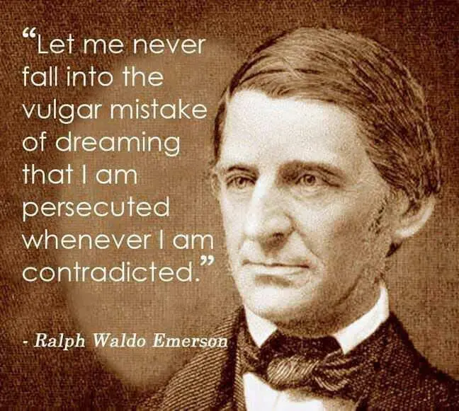 A sepia-toned portrait of Ralph Waldo Emerson, a 19th-century American philosopher, with a quote overlaid on the left side…