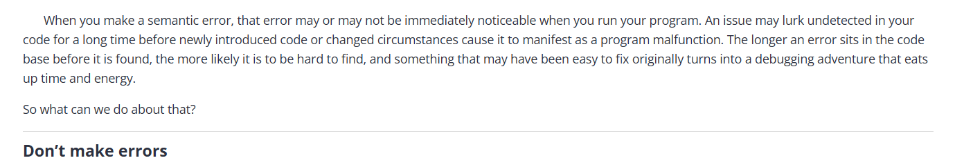 A screenshot of a technical blog post excerpt discussing semantic errors in code that can lurk undetected for long periods…