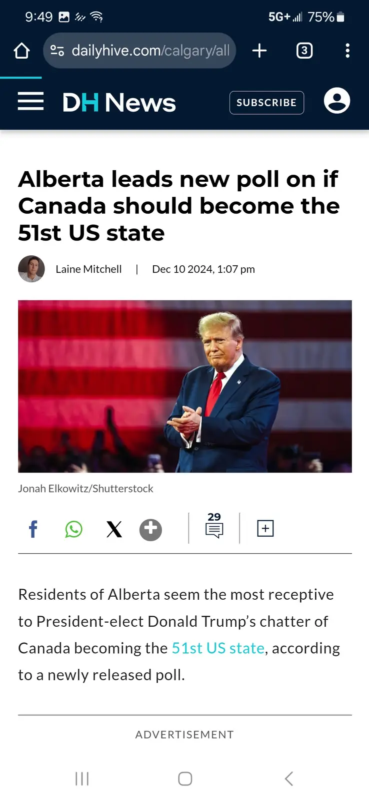 A screenshot of a news article from DH News dated Dec 10, 2024, featuring a photo of Donald Trump in front of an American…