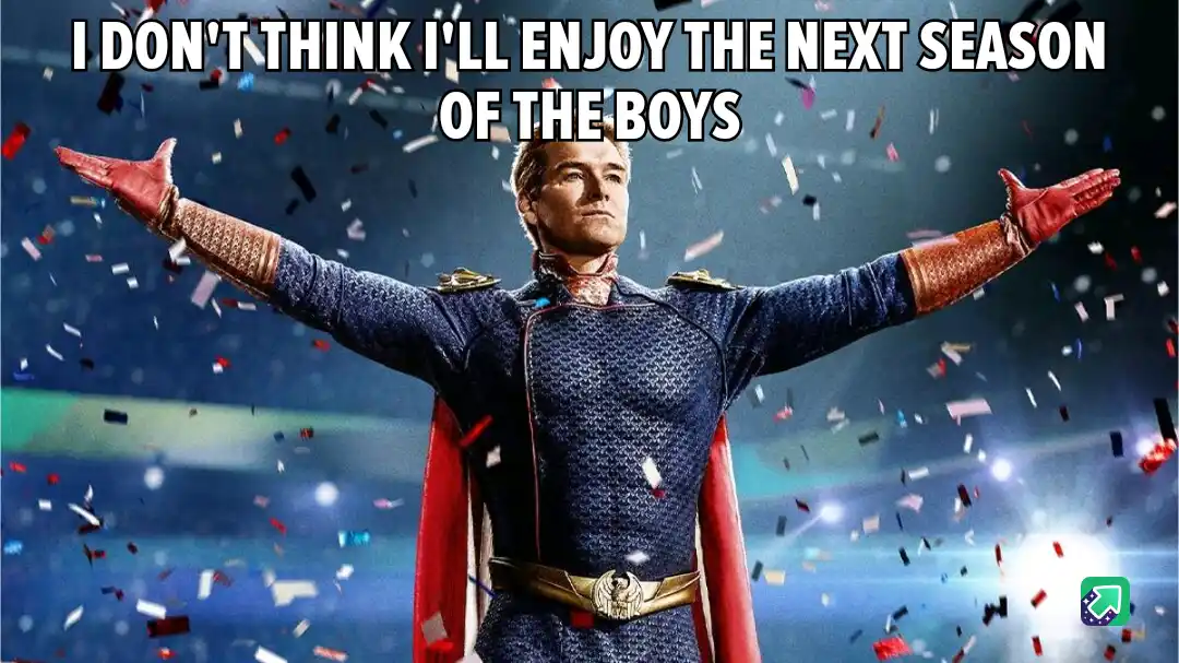 A man in a blue textured superhero costume with red gloves and cape stands with arms outstretched against a backdrop of…