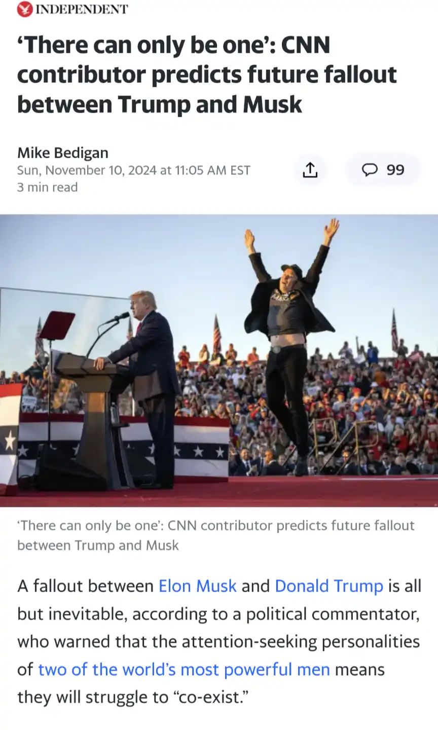A screenshot of a news article from The Independent with the headline 'There can only be one': CNN contributor predicts…